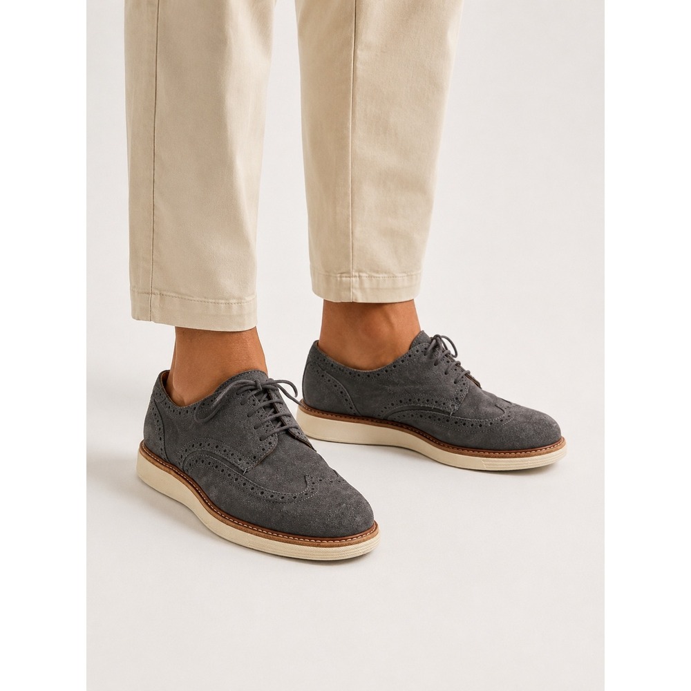 Massimo Dutti Mens Grey Suede Wingtip Brogue Derby Shoes EU 42 9
